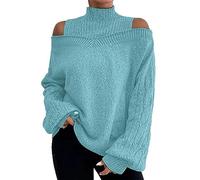 Pull Oversize Femme, Mode féminine Automne Hiver Pull en Tricot Fil épais Pull col roulé Hors épaule Pull