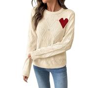 Pull Oversize Femme,Pull Ras du Cou DéContracté avec Motif CœUr. Haut en Tricot Polyvalent pour Un Usage Quotidien Et des Tenues Confortables.