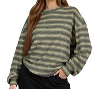 Pull Oversize Femme, Pull rayé Doux et décontracté à col Rond et Manches Longues, en Ample et Confortable, idéal au Quotidien, Tendance Automne pour Femmes et Filles.