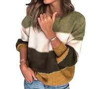 Pull Oversize Femme Pulls Femme Grande Taille Pull-Over Tricoté Femme Large Pull Grosse Maille Femmes Pullover Pull Tricot Chandail Manche Longue Hiver Joli Ample Chaud Épais Raye Casual Jaune 4XL