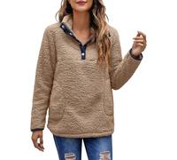 Pull Oversize Femme Sport - Pull À Capuche Coat Polaire Hauts Avec Poches Sweat Avec Bouton Sweatshirt Chaude Chemise À Col Rabattu Sweat-Shirt Décontracté Hauts Molleton Sweat Épais Pullover