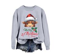 Pull Oversize Femme, Sweat-Shirt imprimé Western de Noël pour Filles, Style vêtements de Vacances (Light Gray, L)