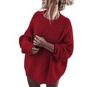 Pull Oversize Femme Tricot, Pulls Femme Long Col Rond Ample Couleur Unie Rétro Sweater Décontractés Chaud Tricoté Chandails Lâche Classique Doux Grande Taille Sweaters pour Automne et Hiver