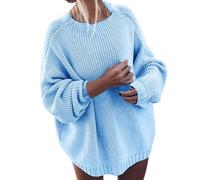 Pull Oversize Femme Tricot, Pulls Femme Long Col Rond Ample Couleur Unie Rétro Sweater Décontractés Chaud Tricoté Chandails Lâche Classique Doux Grande Taille Sweaters pour Automne et Hiver