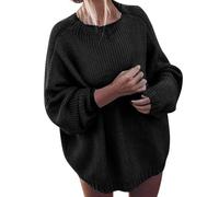 Pull Oversize Femme Tricot, Pulls Femme Long Col Rond Ample Couleur Unie Rétro Sweater Décontractés Chaud Tricoté Chandails Lâche Classique Doux Grande Taille Sweaters pour Automne et Hiver