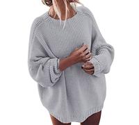 Pull Oversize Femme Tricot, Pulls Femme Long Col Rond Ample Couleur Unie Rétro Sweater Décontractés Chaud Tricoté Chandails Lâche Classique Doux Grande Taille Sweaters pour Automne et Hiver