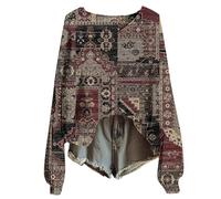 Pull Oversize Femme Vintage Imprimé Floral Bohème Pull Over Tricoté Chic Et Élégant Col Rond Manche Longue Sweater Motif Jacquard Hauts Oversize Elástique Vetement 2025 Femme Automne-Hiver