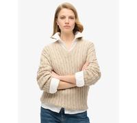 Pull oversize torsadé à col V femme Superdry Beige L/XL