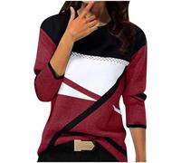 Pull Patchwork Femme Chic Pas Cher Décontractés Lâche Respirant Pulls Cachemire Tunique à Manches Longues Sweatshirts Col Rond Pullover Chic et Élégant Haut Tops Confort Chaud Chemisiers et Blouses
