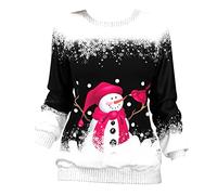 Pull Père Noël Femme Drôle Moche de Noël - Sweat Merry Christmas Personnalisé Grande Taille - Bonhomme de Neige Noir 4XL