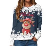 Pull Pere Noel Femme,Sweat-Shirt Graphique à Manches Longues pour Un décontracté et Tendance sans Capuche idéal pour Les journées festives et Les Sorties Quotidiennes (Navy, M)