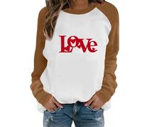 Pull Personnalisé Couple - Sweat-Shirt féminin sans Capuche à col Rond Manches Longues Haut décontracté imprimé Lettres d'amour Saint-Valentin