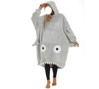 Pull Plaid Femme Couverture à capuche motif requin amusant, vêtements de maison, nuit for couple, dessin animé, châle chaud, pyjama animal, couette épaisse et agrandie(Grey)