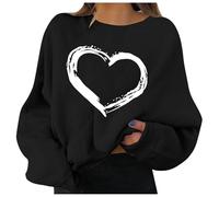 Pull Plaid Sweatshirt sans Capuche pour Femme à Manches Longues et col Rond Motif Graphique imprimé pour la Saint-Valentin (Black, XXXL)