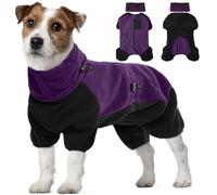 Pull Polaire Chien, Pyjama Chiens Veste Chaude Chien élastique Manteau Coupe-Vent Extérieur à Quatre Pattes Chauffe-Cou et Oreilles Chien Polaire Gilet Confortable Pet Temps Froid(Violet, M)