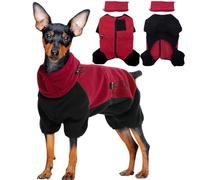 Pull Polaire Chien, Pyjama Veste Chaude Élastique, Manteau Coupe-Vent Extérieur à Quatre Pattes, Chauffe-Cou et Oreilles, Gilet Confortable Pour Temps Froid (Rouge, S)