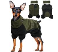 Pull Polaire Chien, Pyjama Veste Chaude Élastique Manteau Coupe-Vent Extérieur à Quatre Pattes Chauffe-Cou et Oreilles Pôle Nord Gilet Confortable Pet Temps Froid (Vert Armée, S)