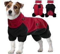Pull Polaire Chien, Pyjama Veste Chaude Élastique Manteau Coupe-Vent Extérieur à Quatre Pattes Chauffe-Cou et Oreilles Gilet Confortable Pour Temps Froid (Rouge, M)
