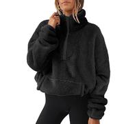 Pull Polaire Col Montant Femme Sweatshirts Manches Longue Demi-Fermeture Hiver Veste Doublure Polaire avec Poche Manteaux Polaire Zippée Mode Hooded Coupe-Vent Casual pour Outdoor Sport Camping