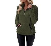 Pull Polaire Femme Hiver Chaud 1/4 Zippée Sweat Sans Capuche Col Camionneur Sweat-Shirts avec Poche Couleur Unie Veste Pilou Pilou Blouson en Peluche Grande Taille Automne Manches Longues Pullover