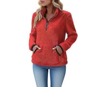 Pull Polaire Femme Hiver Chaud 1/4 Zippée Sweat Sans Capuche Col Camionneur Sweat-Shirts avec Poche Couleur Unie Veste Pilou Pilou Blouson en Peluche Grande Taille Automne Manches Longues Pullover