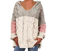 Pull Polaire Femme Hiver Chaud Pulls pour Femme Féminine Lâche Grande Taille Couleur Unie Capuche Manches Longues Pull Hauts pour Les Fetes Sweat Chaud Grey M
