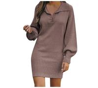 Pull Polaire Femme sans Capuche, Pull Femme Hiver Chic Sexy, Robe Hiver Women Manche Longue, Chic Et Elegant Mini Droite Tricot Couleur Unie Col V Pullover Sweat Moulante