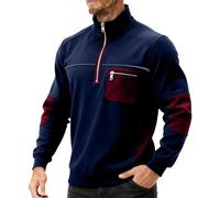 pull polaire homme demi zip | Sweatshirt patchwork contrasté avec poche zippée et coudières