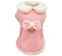 Pull polaire pour petit chien et fille - Manteau chaud en polaire - Gilet doux avec nœud et anneau en D - Vêtements d'hiver mignons avec collier pelucheux pour fournitures 'hiver - Manteau XS