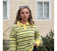 Pull polo à manches longues avec boutons, col rayé, coupe décontractée. Tricot rayé mignon, style printemps casual Y2K 90's. Gros pull dimanche idéal. Tenue de tous les jours, aéroport, rentrée scolai