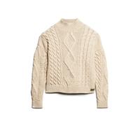Superdry Aran Cable Knit High Neck Sweater Beige L Femme