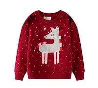 Pull pour Enfant Filles Sweatshirt Vêtements Enfants Sportswear Licorne Coton Jumper Pullover T Shirt Manches Longues Rouge Atomne Hiver Taille 4-5 Ans 5T Action de grâces Noël Cadeaux