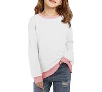 Pull pour enfants filles garçons uni sweat-shirt col rond pull polaire pull PE école manteaux chauds manches longues nouveau mode décontractée pour enfants unisexe, blanc, 9-10 ans