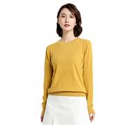 Pull pour femme à col rond en cachemire uni avec bas fin et manches longues, comme sur l'image, S
