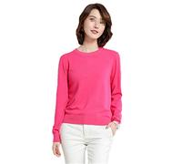 Pull pour femme à col rond en cachemire uni avec bas fin et manches longues, rose rouge, L