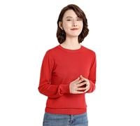 Pull pour femme à col rond en cachemire uni avec bas fin et manches longues, rouge brique, S