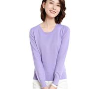 Pull pour femme à col rond en cachemire uni avec bas fin et manches longues, violet, S