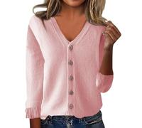 Pull pour femme avec boutons tendance col en V tricoté pour femme décontracté à manches longues en cachemire cardigan d'hiver chaud en polaire doux et confortable pour l'automne, rose, M