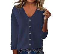 Pull pour femme avec boutons tendance col en V tricoté pour femme décontracté à manches longues en cachemire cardigan d'hiver chaud en polaire doux et confortable pour l'automne, BU1., L