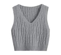Pull pour femme avec col en V - Motif torsadé - Gilet sans manches - Couleur unie - Coupe ample - Basic polyvalent - Pour tous les jours - Loisirs - Sensation de tricot doux - Qualité facile