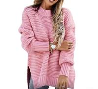 Pull pour femme avec demi-col haut, manches longues, texture tricotée, design solide pour une utilisation décontractée et saisonnière (M rose)