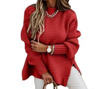 Pull pour femme avec demi-col haut, manches longues, texture tricotée, design solide pour une utilisation décontractée et saisonnière (XL rouge)