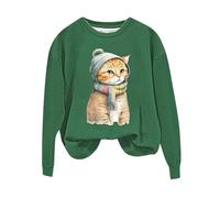 Pull pour femme avec motif animal de chat mignon col rond manches longues t-shirt de sport décontracté et sweat à capuche femme graphique standard col rond sweat-shirt femme col rond chemise à manches