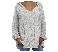 Pull pour femme - Col en V - Manches chauve-souris - Ample - Surdimensionné - Tricot ample - Couleur unie - Veste thermique épaisse - Vêtement d'extérieur léger, gris, XL