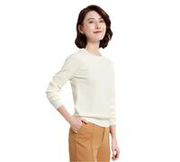 Pull pour femme à col rond en cachemire uni avec bas fin et manches longues, abricot, S