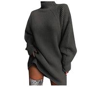 Pull pour femme élégant et ample, long, pour l'hiver, avec col rond, oversize, en maille, à col roulé, slim fit, mode, sweat-shirt chaud, décontracté, pull long, haut en maille, uni, 2 - gris foncé, M