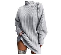 Pull pour femme élégant et ample, long, pour l'hiver, avec col rond, oversize, en maille, à col roulé, slim fit, mode, sweat-shirt chaud, décontracté, pull long, haut en maille, uni, 2-gris., M