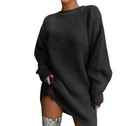 Pull pour femme élégant et ample, long, pour l'hiver, avec col rond, oversize, en maille, à col roulé, slim fit, mode, sweat-shirt chaud, décontracté, pull long, haut en maille, uni, gris foncé, XL