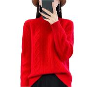 Pull pour femme en laine mérinos 100% torsadée à col roulé, style décontracté, Rouge de Noël., XL