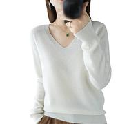 Pull pour femme en tricot cachemire avec col en V - Décontracté - Doux et fin - Pour l'automne et l'hiver, blanc, S